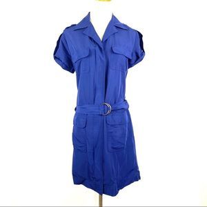 NY&Co Blue Cargo Utility Belted Cap Sleeve Dress
